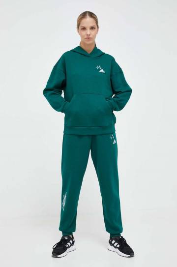 Кофта adidas женская цвет зелёный с капюшоном с аппликацией Кофта adidas женская цвет зелёный с капюшоном с аппликацией