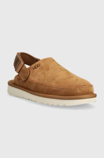 Детские замшевые тапочки UGG GOLDENSTAR CLOG цвет коричневый Детские замшевые тапочки UGG GOLDENSTAR CLOG цвет коричневый