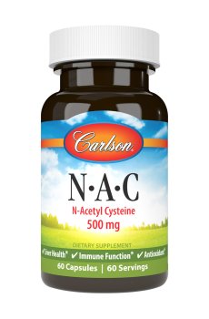 N-Ацетил-L-Цистеин Carlson Labs NAC 500 мг, 60 капсул