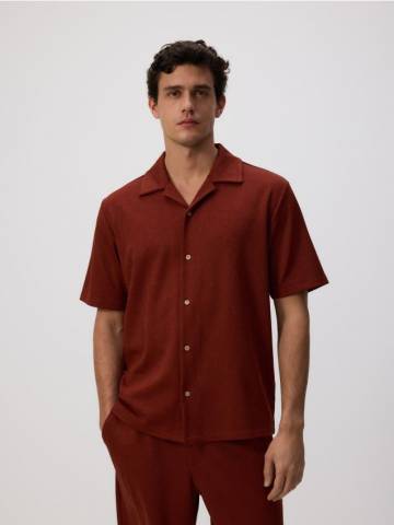 Reserved - Комфортна структурована сорочка - коричневий - 744EC-88X