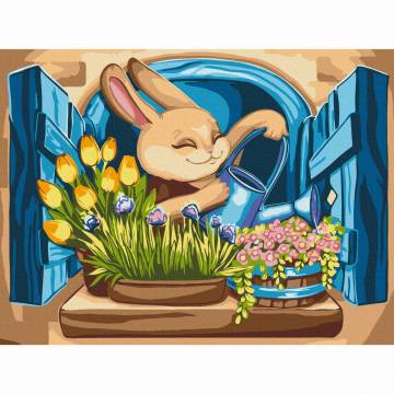 Картина за номерами Brushme Зайчик флорист (KBS0139) Картина за номерами Brushme Зайчик флорист (KBS0139)