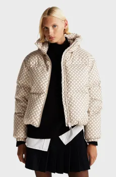 Женский бежевый пуховик с узором NEW YORK DOWN AOP JKT WITH HOOD Бежевый L Tommy Hilfiger WW0WW43524