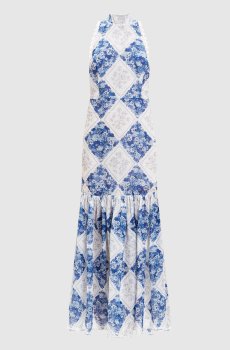 Белое платье миди из рамы в принт