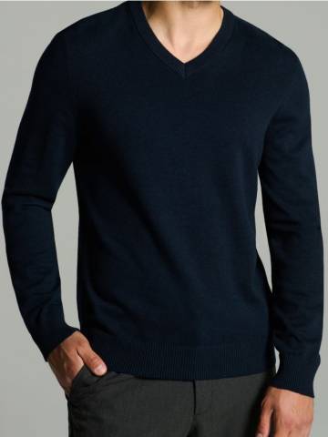 Джемпер з V-подібним викотом - темно-синій