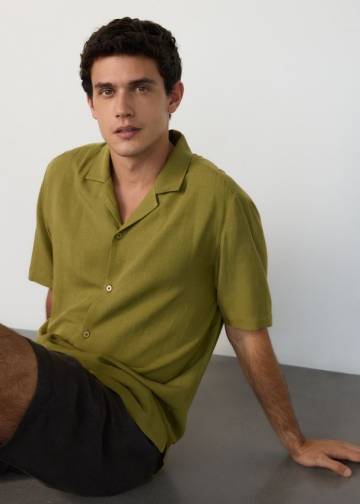 Reserved - Сорочка regular із додаванням льону - оливковий - 396BK-91X Reserved - Сорочка regular із додаванням льону - оливковий - 396BK-91X