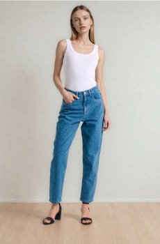 Джинси mom fit у горошок - синій