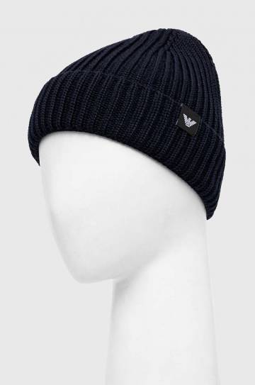 Шерстяная шапка Emporio Armani цвет синий из толстого трикотажа шерсть 627449 4F565 Шерстяная шапка Emporio Armani цвет синий из толстого трикотажа шерсть 627449 4F565
