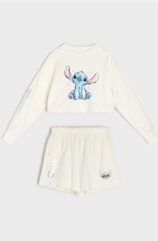 Спортивний комплект Stitch: світшот і шорти - кремовий