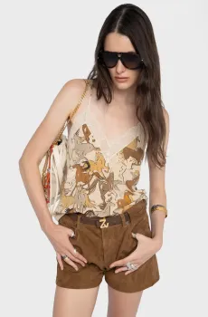 Женский бежевый шелковый топ с узором Christy Бежевый S ZADIG&VOLTAIRE WWCR01297_ECRU