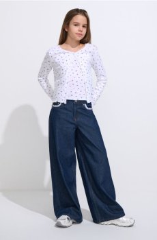 Джинси з широкими штанинами та мереживною обробкою - indigo jeans