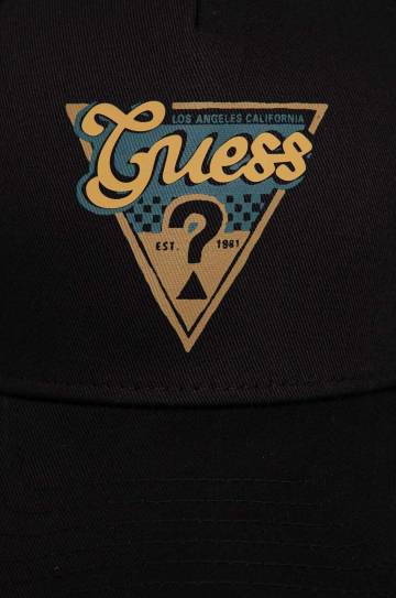 Хлопковая кепка Guess цвет чёрный с принтом Хлопковая кепка Guess цвет чёрный с принтом