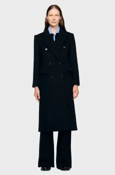 Женское черное шерстяное пальто Черный 40 Sandro SFPOU00800_Black