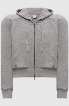 Серая укороченная спортивная куртка с акцентными плечами