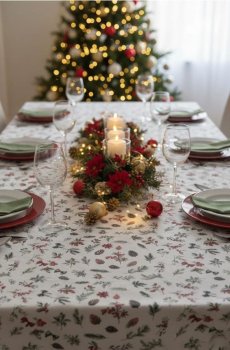 Скатертина з різдвяним мотивом - бежевий