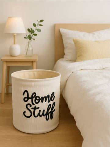 Кошик для зберігання з написом Home Stuff - бежевий Кошик для зберігання з написом Home Stuff - бежевий