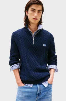 Мужская темно-синяя кофта BADGE CABLE Синий S Tommy Jeans DM0DM22103