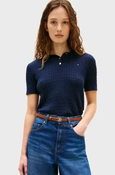 Женское темно-синее поло CABLE FINE Синий M Tommy Hilfiger WW0WW41474