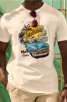 Різдвяна футболка з котом - кремовий