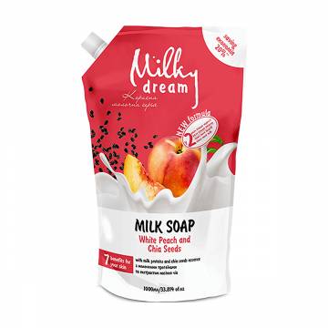 Жидкое крем-мыло Milky Dream Белый персик и семена чиа, с молочным протеином и экстрактом семян чиа, 1 л (дойпак) Жидкое крем-мыло Milky Dream Белый персик и семена чиа, с молочным протеином и экстрактом семян чиа, 1 л (дойпак)