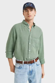 Мужская зеленая льняная рубашка REG GMNT DYED LINEN SHIRT Зеленый M Gant 3240120