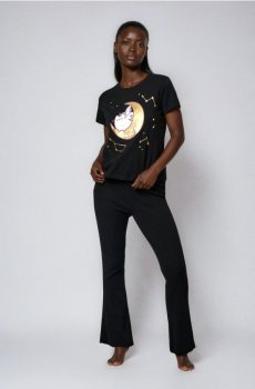 Піжама з boxy топом і штанами з рубчастого трикотажу Pusheen - чорний