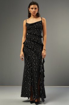 Шифонова сукня максі із принтом у горох