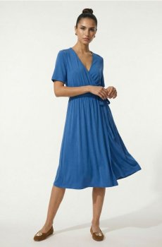 Міді сукня з поясом з модалом - індиго