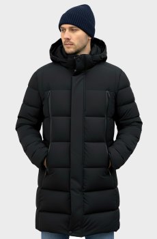 Зимний пуховик удлененный в черном цвете DV-80-black