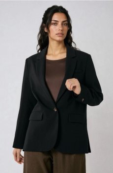 Класичний однотонний однобортний піджак з додаванням віскози - чорний