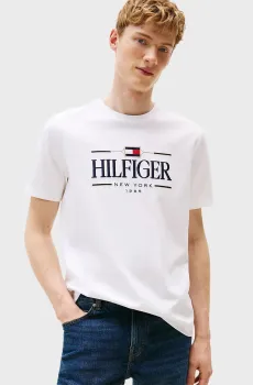 Мужская белая футболка ICON HILFIGER TEE Белый XL Tommy Hilfiger MW0MW39585
