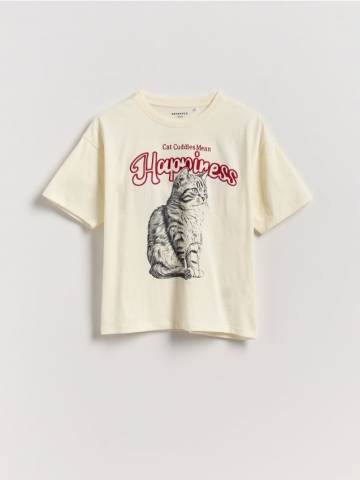 Reserved - Футболка з вишитим написом - кремовий - 555EX-01X