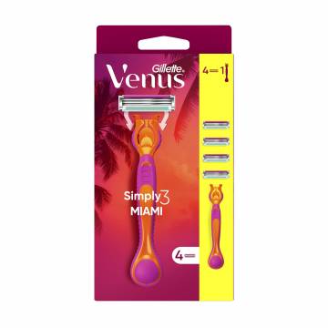 Станок для бритья Gillette Simply Venus 3 Miami женский, с 4 сменными кассетами Станок для бритья Gillette Simply Venus 3 Miami женский, с 4 сменными кассетами