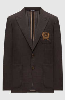 Коричневый блейзер из шерсти с вышивкой логотипа монограммы