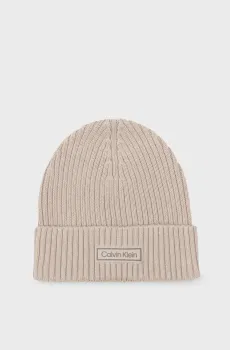 Мужская бежевая шапка PATCH CHUNKY RIB COTTON BEANIE Бежевый ONESIZE Calvin Klein LV04D8053G