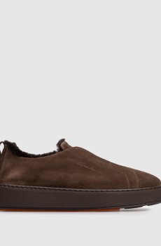 Коричневые замшевые кеды на меху