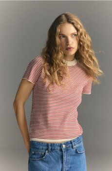 Reserved - Бавовняна футболка у смужку - червоний - 976EG-33X