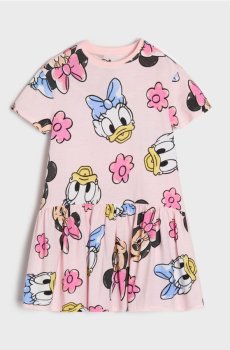 Бавовняна сукня зі заниженою талією та короткими рукавами Minnie Mouse - пастельний рожевий