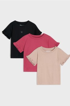 Бавовняні футболки з трикотажу interlock з декоративними рюшами 3 pack - чорний