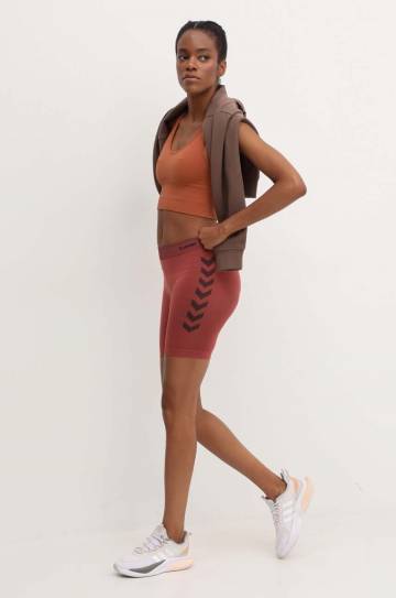 Тренировочные шорты Hummel First Seamless цвет красный с принтом высокая посадка 212556 Тренировочные шорты Hummel First Seamless цвет красный с принтом высокая посадка 212556