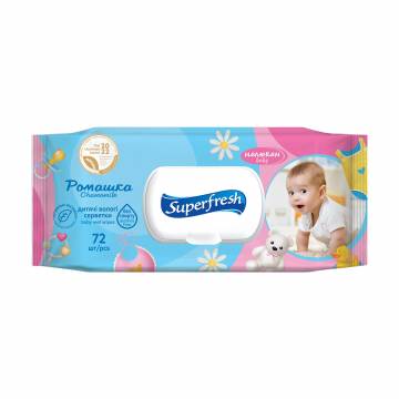 Детские влажные салфетки Superfresh Baby Chamomile с клапаном, 72 шт Детские влажные салфетки Superfresh Baby Chamomile с клапаном, 72 шт