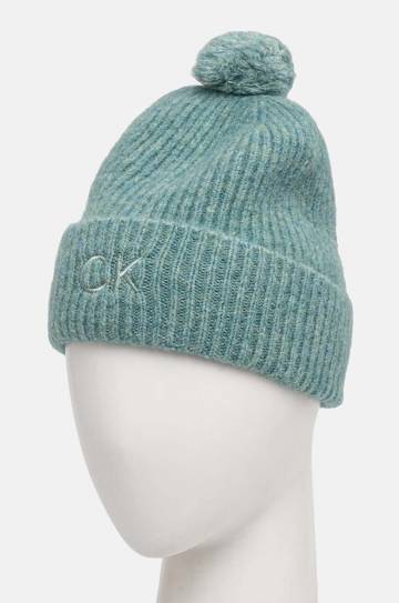 Шерстяная шапка Calvin Klein цвет бирюзовый шерсть K60K612586 Шерстяная шапка Calvin Klein цвет бирюзовый шерсть K60K612586