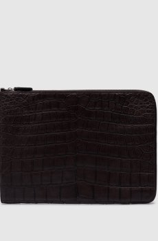 Коричневая папка для документов из кожи крокодила