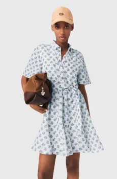 Женское белое льняное платье с узором Белый 38 MAJE MFPRO04748_Blue Small Flowers Print
