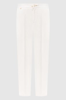 Брюки из льна и шелка цвета айвори