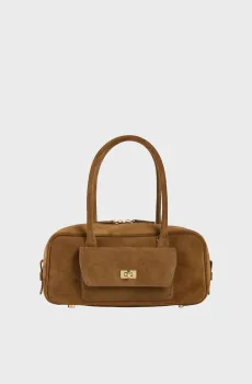 Женская коричневая замшевая сумка EZMEHRALDA Коричневый ONESIZE Sandro SFASA01739_Beige