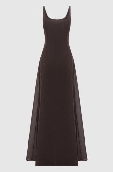 Коричневое платье макси с цепочкой мониль