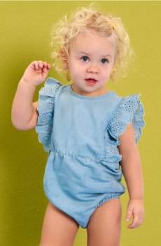 Бавовняне боді з декоративними воланами - синій