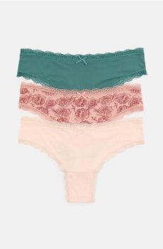 Трусики-танга з мереживом, 3 пари - різнобарвний