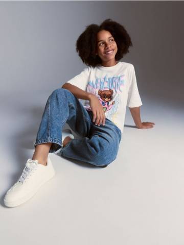 Reserved - Бавовняна футболка з принтом - кремовий - 522FT-01X