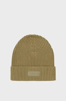 Мужская оливковая шапка PATCH CHUNKY RIB COTTON BEANIE Оливковый ONESIZE Calvin Klein LV04D8053G